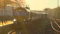 66733 top n tail with 66746 arrive at Kilmarnock with 1H87, the GBRf operated Royal Scotsman from Bridge of Orchy for overnight stabling.<br><br>[Ken Browne 24/04/2016]