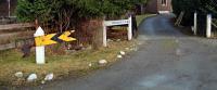 Unusual signage and decoration at the entrance to Glassel station in 1997. The station building was still there, hidden behind the trees.<br><br>[Ewan Crawford 04/02/1997]