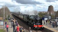 Ex LMS 46100 Royal Scot powers through Wigton working 1z87, the return Cumbrian Coast Express, with a lengthy blast on the whistle from Driver Gordon Hodgson.<br><br>[Ken Browne 09/04/2016]