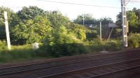 This is a view of the recently wired-up Haymarket Central Junction from a passing train. Part of the EGIP project it will allow the new electric rolling stock another route to access the depot at Millerhill via the South Sub.<br><br>[Charlie Niven 20/06/2016]