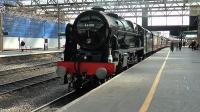 Ex LMS 46100 Royal Scot on one of it's first runs following a lengthy overhaul arrives at Carlisle Citadel working 1Z86 The Cumbrian Coast Express.<br><br>[Ken Browne 09/04/2016]