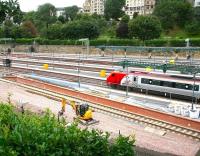 View over the west end of Waverley on 4 September 2007 during major works at the station. New ballast is being spread in the foreground and various platform activities are in progress, including refurbishment work on the canopies.<br><br>[John Furnevel 04/09/2007]