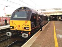 Far be it from me to get into an argument as to whether Coventry is classier than Nuneaton; but 67005 'Queen's Messenger' certainly looks more distinguished than 67028 on the other end of the same train [see image 54348] The chap on the platform might be asking the driver, 'how much do you think this run will lose?'<br><br>[Ken Strachan 12/03/2016]