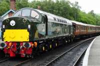 D213 'Andania' (Cunard Lines), prepares to take the the magnificent LNER teak set up the bank to Goathland and on to Pickering. Grosmont, NYMR on 18 June 2016. The finish achieved on both locomotive and coaches had to be seen to be believed!<br><br>[Brian Taylor 18/06/2016]