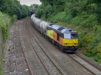 60026 leads empty cement tanks from Aberdeen to Oxwellmains into Kirkcaldy on 9 July.<br><br>[Bill Roberton 09/07/2016]