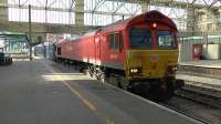 DB Cargo 66114 brings 4M30 Grangemouth to Daventry intermodal move into Carlisle<br><br>[Ken Browne 09/04/2016]