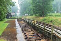 A short length of track has recently been laid in the old bay at Dunrobin Castle, as seen here looking towards Golspie on a very wet 20th July 2016. <br><br>[Mark Bartlett 20/07/2016]