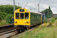 Inspection coach 'Caroline' (number 975025) is propelled northwards at Leyland by DRS 37419 on 12 July 2016.<br><br>[John McIntyre 12/07/2016]