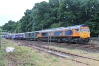 The overnight Up Caledonian Sleeper on 18th/19th July 2016 ran over two hours late after a loco failure at Aviemore. The following morning the Down train arrived at Pitlochry behind rescue loco GBRf 66737 <I>Lesia,</I> which was returning to Inverness, and 73969, both with engines running. <br><br>[Mark Bartlett 19/07/2016]