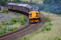 37025 Inverness TMD comes off Culloden Viaduct southbound to<br>
Linlithgow on the return leg of an SRPS Railtour. It was the<br>
locomotive's first visit to Inverness since it was preserved.It was<br>
last in Inverness over twenty years ago.<br><br>[John Gray 16/07/2016]