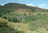 A southbound Sprinter crosses Glen Falloch Viaduct in 1991, viewed from the south. Creag an Duin dominates the background.<br><br>[Ewan Crawford 26/09/1991]