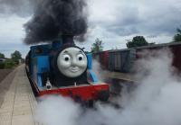 Thomas the Tank Engine No.1 about to depart Bridge of Dun to Brechin Station during a Thomas Special day <br><br>[Colin Harkins 23/07/2016]