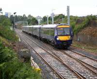 The 1358 service from Queen Street to Edinburgh climbs smoothly up the new track of the Cowlairs Incline on the second day of operations from the reopened High Level station. The work in the tunnel finished ahead of schedule, allowing some services to resume 2 days earlier than originally planned. [See image 54489] for a pre-closure view from the same location.  <br><br>[Colin McDonald 07/08/2016]