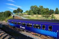 Sighthill in the summer sunshine as a Dunblane bound Class 156 DMU approaches the location of the demolished Fountainwells footbridge. [See image 54412]. Photograph taken on the day the full service resumed at Queen Street High Level after the successful completion of the High Level Tunnel works. <br><br>[Colin McDonald 08/08/2016]