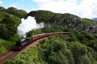 Black 5 No.45407 puts in some effort on the climb out of Lochailort with<br>
the morning * Jacobite * for Mallaig.<br><br>[John Gray 01/08/2016]