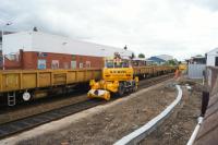 On 30 July 2016 much of the down platform at Chorley has been removed to allow for the realignment of the tracks. An RRV continues to work at the south end of the down platform and moves back and forward to deposit the rubble in one of the wagons on the adjacent line.<br><br>[John McIntyre 30/07/2016]