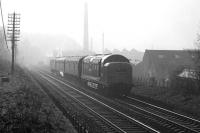 Deltic D9012 <I>Crepello</I> with the 0815 ex-Hawick photographed north of Galashiels on a misty morning in April 1968. The working is logged as a training run for air brakes. <br><br>[Dougie Squance (Courtesy Bruce McCartney) 12/04/1968]