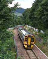 The 1054 Edinburgh - Tweedbank passing the site of Selkirk Junction on 4 August 2016 shortly after leaving Galashiels. [See image 48213]<br><br>[John Furnevel 04/08/2016]