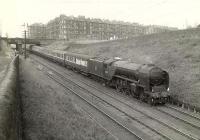 The 4pm ex-Waverley descending Cowlairs Incline towards Queen Street on 21 August 1957. The locomotive is Haymarket A2 Pacific 60507 <I>Highland Chieftain</I>.<br><br>[G H Robin collection by courtesy of the Mitchell Library, Glasgow 21/08/1957]