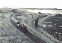 BR Standard class 2 2-6-0 no 78053 returning to Banff through the links on 11 August 1961. [See image 37750]<br><br>[G H Robin collection by courtesy of the Mitchell Library, Glasgow 11/08/1961]