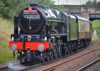 46100 'Royal Scot' lays over on the 'Sub' between runs to Tweedbank, seen from Brunstane Station platform.<br><br>[Bill Roberton 14/08/2016]