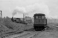 Time for bed. No.24 climbs up to the engine shed at the end of the shift. On the right is a recently arrived train of empties. May 1974.<br><br>[Bill Roberton /05/1974]