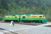 Two General Electric built class 90 locomotives at Skagway. These are 6-axle diesel-electric locomotives delivered between 1954 and 1966.<br><br>[Deon Webber 05/06/2016]