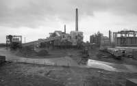 Monkton Coke Works on 31 October 1991, a year after closure.  Four shunters can be seen, an elevated-cab loco, another industrial and two ex-BR type 03s.<br><br>[Bill Roberton 31/10/1991]