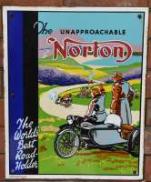 <i>The unapproachable Norton. The Worlds' Best Road Holder</i>, a vintage advertising sign for Norton Motorcycles at Toddington station.<br><br>[Peter Todd 06/08/2016]