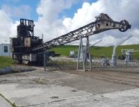 Rail mounted crane on the railway network within the Lyness Submarine Base.<br><br>[John Yellowlees 03/07/2016]