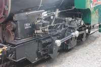 Close up of the motion of Rothorn Bahn locomotive No.16 during a short layover at the summit station. The outward appearance is of an 0-4-2T but the rail wheels carry only and all propulsion is via the Abt rack system. The 3rd generation locomotive was built in 1992 for the Rochers-de-Naye railway in Montreux and transferred to Brienz in 2005. <br><br>[Mark Bartlett 20/06/2016]