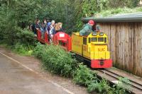 Diesel loco No.2011 brings a train of visitors over a short elevated section on the South Lakeland Safari Zoo Railway and approaches the Restaurant Station where the loco will utilise a turntable before running round. It is a fairly short line but in addition to this <I>viaduct</I> there is a cutting at the main station turnaround loop and a hillside section over looking animal paddocks. In 2017 the zoo was reported to be likely to close due to concerns about animal welfare. <br><br>[Mark Bartlett 22/08/2016]