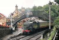 LMS 2-6-4T 42073 departs from Haverthwaite on a very wet 22nd August 2016. Does anyone know the origin of the footbridge at Haverthwaite, which appears to be a North Eastern Railway structure rather than from the Furness Railway [See image 44862]. <br><br>[Mark Bartlett 22/08/2016]