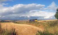 66429 approaching Whitemoss LC with 6K50 ballast from Rogart to Mossend via Millerhill.<br><br>[John Robin 28/08/2016]