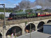 46100 'Royal Scot' crosses Slateford Viaduct with an SRPS excursion from Edinburgh to Carlisle and return, on 29 August.<br><br>[Bill Roberton 29/08/2016]