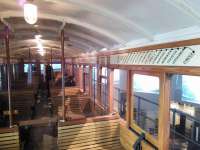 The interior of a Liverpool Overhead Railway car in the excellent Museum of Liverpool. The LOR, which boasted a number of world firsts, ran 7 miles connecting the docks on the Mersey.<br><br>[David Panton 30/06/2016]