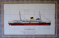 Ceramic tile montage of TSS Queen Mary II in the pedestrian underpass to the car-park of the Oak Mall Shopping Centre in Greenock : 24th August 2016. This is one of twelve.<br><br>[Colin Martin 24/08/2016]
