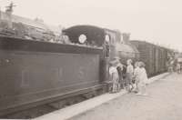 Hopeman, probably in1951. My father told me that after the Hopeman goods had finished shunting that day he and I travelled in the loco cab to Burghead, an experience I can only vaguely remember.<br><br>[Alec Unsworth (Courtesy Chris Unsworth) //1951]