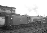 60031 <I>Golden Plover</I> stands at the south end of Carlisle station on 18 April 1965 after bringing in the SLS/BLS <I>Scottish Rambler No 4</I> from Glasgow Queen Street. The special had run via Edinburgh and Hawick and would later return north on the WCML to complete its journey at Glasgow Central.<br><br>[K A Gray 18/04/1965]