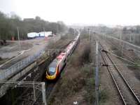 On the southern approach to Rugby, a Pendolino slows for the stop at the station on 22 March 2007.<br><br>[John McIntyre 22/03/2007]