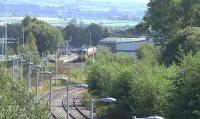 View from Western Road bridge, Kilmarnock as Colas 60021 starts up with 6D61  Riccarton to Grangemouth empty tanks on 31 august 2016.<br><br>[Ken Browne 31/08/2016]