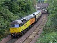 The 'GBRf 15' tour from Edinburgh to Inverness and return nears Aberdour hauled by Harry Needle 20096 and 20107, with Colas 47739 on the rear.  19 September.<br><br>[Bill Roberton 19/09/2016]