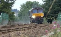 This location is south of Stewarton near where the double track becomes single. GBRf 66743 is heading south to Kilmarnock to join with stable mate 66746 on the 'Royal Scotsman' for overnight stabling. [Ref query 25071]<br><br>[Ken Browne 28/08/2016]