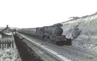 Jubilee 45645 <I>Collingwood</I> passing the site of Beith North station on 14 July 1959 with a Glasgow - Ayr express. [Ref query 5365]  <br><br>[G H Robin collection by courtesy of the Mitchell Library, Glasgow 14/07/1959]