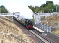 The 0946 Edinburgh Waverley - Tweedbank <I>Borders Line Steam Special</I> runs south through Eskbank station on 18 September 2016 behind 46100 <I>Royal Scot</I>.<br><br>[John Furnevel 18/09/2016]