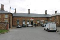 The grand exterior of Borth station, final stop before Aberystwyth. Beyond the entrance of this large station is just a single platform, albeit a long one, but the building is well maintained with a variety of occupants.<br><br>[Mark Bartlett 18/09/2016]