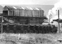 A spoil train at Minnivey in March 1972 being made ready for the journey to Cutler Tip.<br><br>[John Furnevel 04/03/1972]