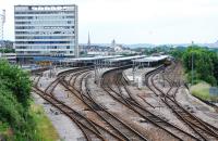 A rather quiet Plymouth viewed from the overbridge to the east.<br><br>[Ewan Crawford 10/05/2010]