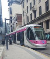 A tram on the Midland Metro at Bull Street, on a section of the route which was not formerly a railway.<br><br>[John Yellowlees 18/09/2016]