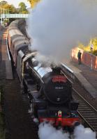 45407 gives a push and clears it's cylinders as the SRPS trip to Tweedbank leaves Dalgety Bay.  37669 was doing most of the work.<br><br>[Bill Roberton 09/10/2016]